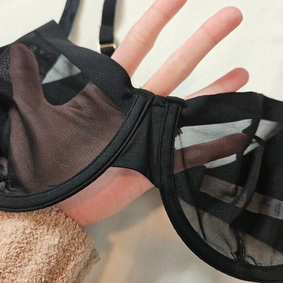 Auden Black Mesh Unlined Bra Sheer Underwire See-Through Demi Coverage Size 36D - Picture 6 of 15